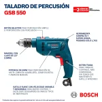 Taladro Percutor 1/2" 550W GSB 550 RE (CC) + Set de 34 Accesorios BOSCH - Imagen 9