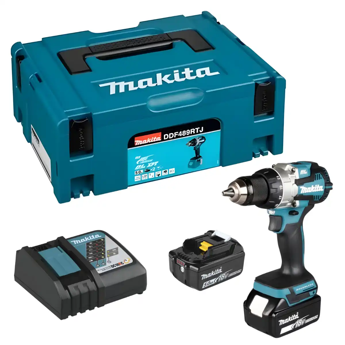 DDF458RFE (1) Taladro Atornillador 13 mm 18V BL + 2 Bat. 5Ah + Cargador MAKITA DDF489RTJ - Imagen 1